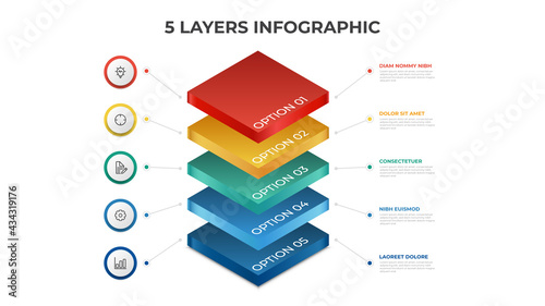 5 layers infographic element template vector, vertical list diagram for presentation layout, etc.