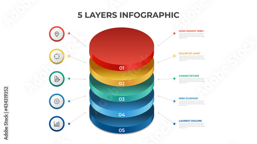 5 layers infographic element template vector, vertical list diagram for presentation layout, etc.