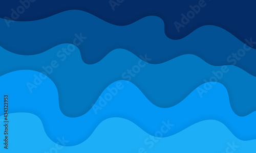 Paper art abstract blue and green waves. Paper carve background. Papercut style sea wave pattern.