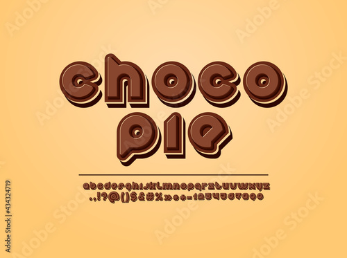 Chocolate 3d font, brown alphabet, tasty rounded letters from A to Z and numbers from 0 to 9, vector illustration 10EPS