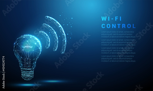 Abstract blue glowing light bulb and wi-fi symbol