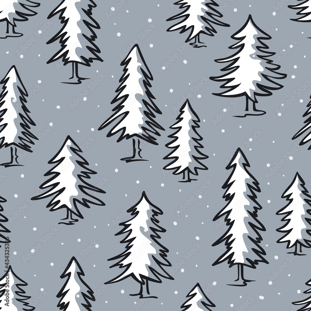 winter snow pine  trees seamless pattern
