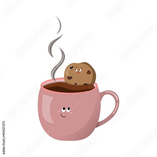 Coffee with cookies. Cartoon style. 