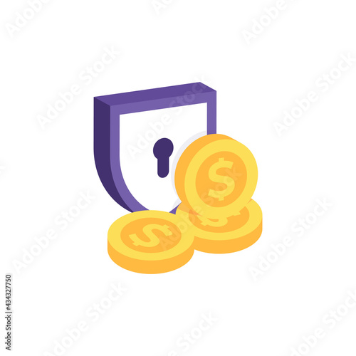the concept of financial security, fund protection, protection from money theft. illustration of shield, keyhole, coin. flat style. business vector design
