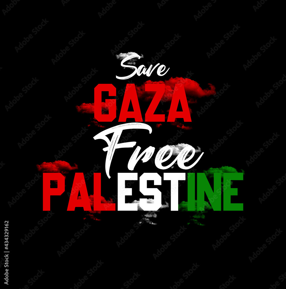 save Gaza and free Palestine lettering with blood shed over dark background