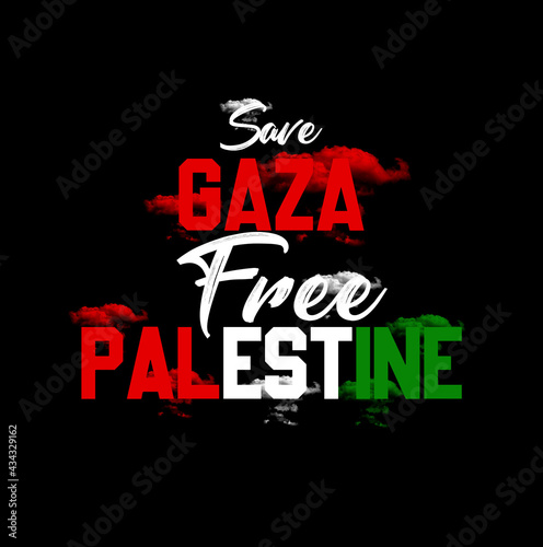 save Gaza and free Palestine lettering with blood shed over dark background