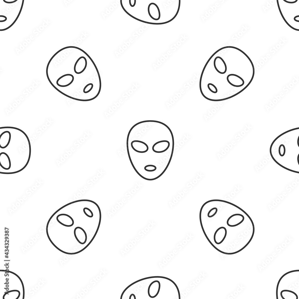 Grey line Alien icon isolated seamless pattern on white background. Extraterrestrial alien face or head symbol. Vector Grey line Alien icon isolated seamless pattern on white background. Extraterrestrial alien face or head symbol. Vector