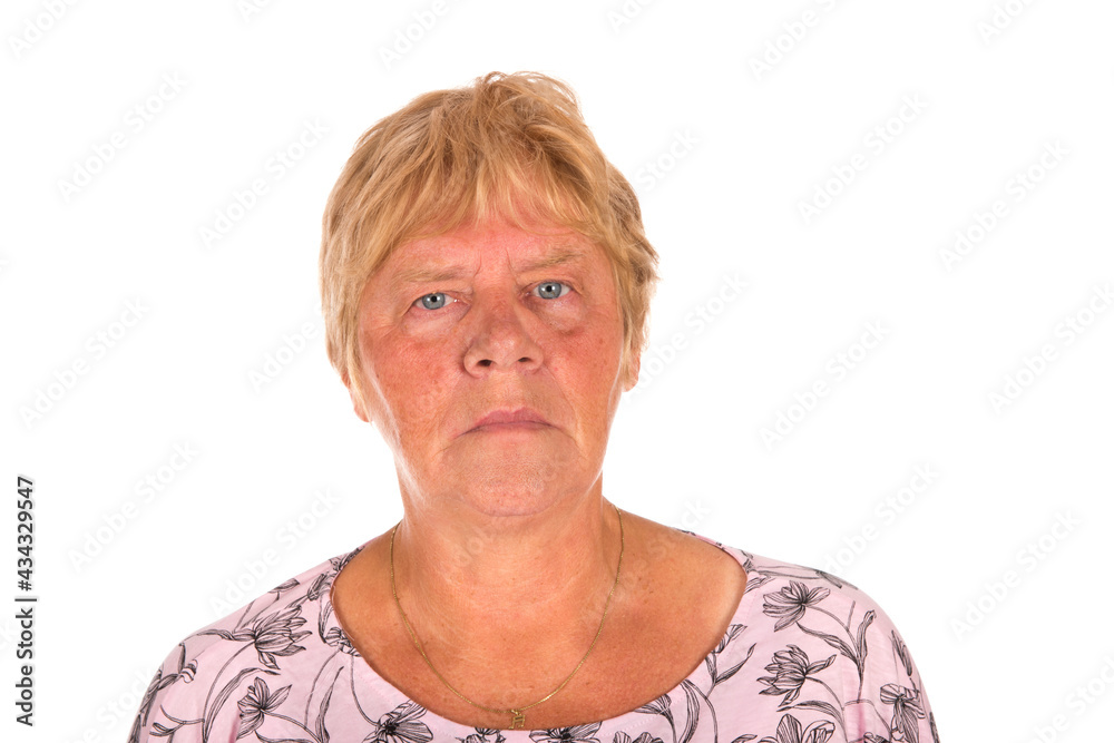 Portrait senior woman on white background Portrait senior woman on white background