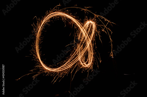 Abstract light trail art in night setting, long exposure 