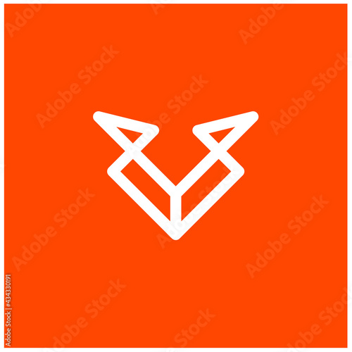 Simple modern fox head logo design; Geometric shape with line art style of cat, dog or wolf