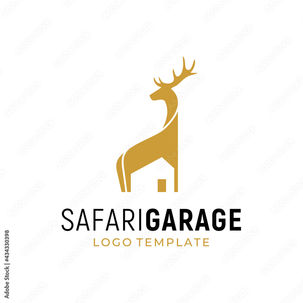 African Safari Mule Deer Stag with House Garage Building logo design