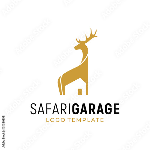 African Safari Mule Deer Stag with House Garage Building logo design