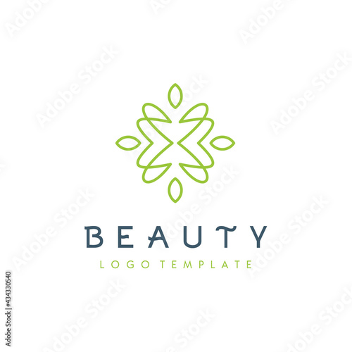 Fototapeta Naklejka Na Ścianę i Meble -  Simple beauty mandala green floral, luxury natural flower pattern logo design