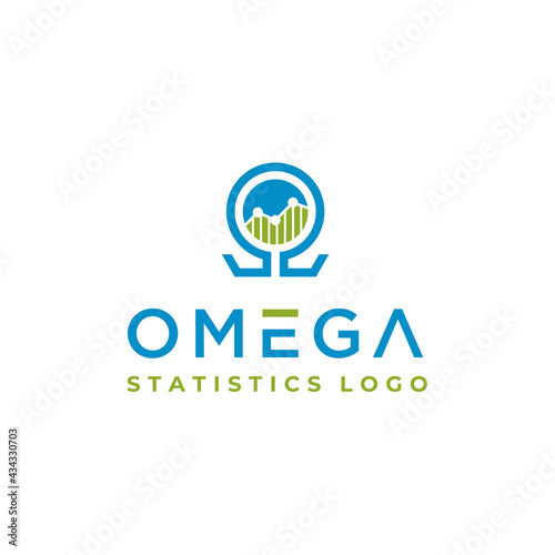 Initial Letter O with Omega symbol and Statistic Chart Bar for Marketing Business Financial Diagram logo design