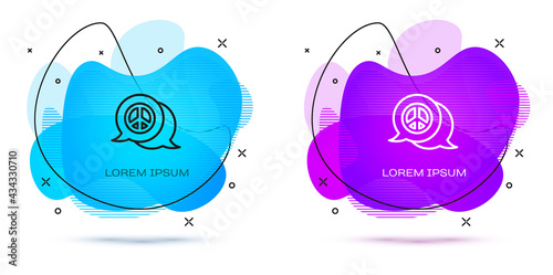 Line Peace icon isolated on white background. Hippie symbol of peace. Abstract banner with liquid shapes. Vector