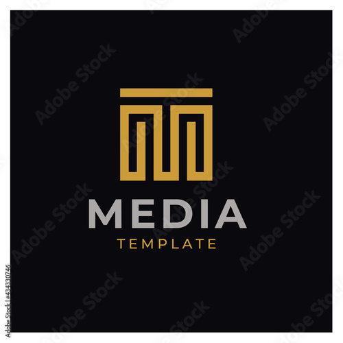 Golden Initial Letter T M MT TM with classic geometric pattern style logo design
