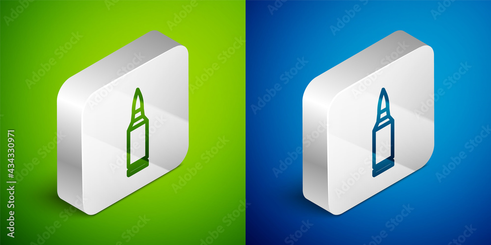 Isometric line Bullet icon isolated on green and blue background. Silver square button. Vector Isometric line Bullet icon isolated on green and blue background. Silver square button. Vector