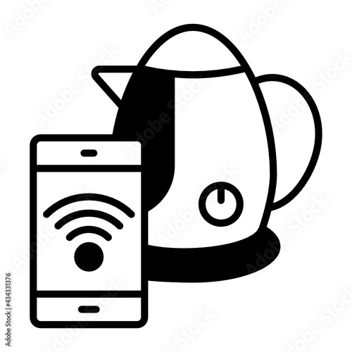 Smart Kettle Concept Vector color line Icon Design, Internet of things symbol on white background, IoT and automation stock illustration