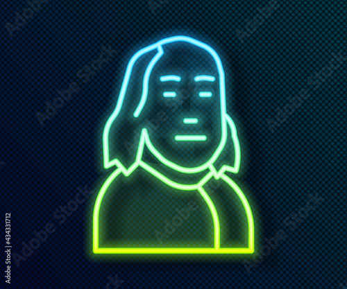 Glowing neon line Benjamin Franklin icon isolated on black background. Vector