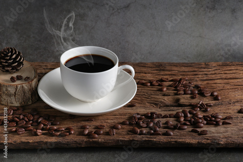 black coffee with coffee beans