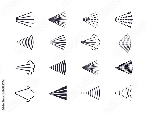 Aerosol, drop, spray icon set. Vector illustration. Flat design.
