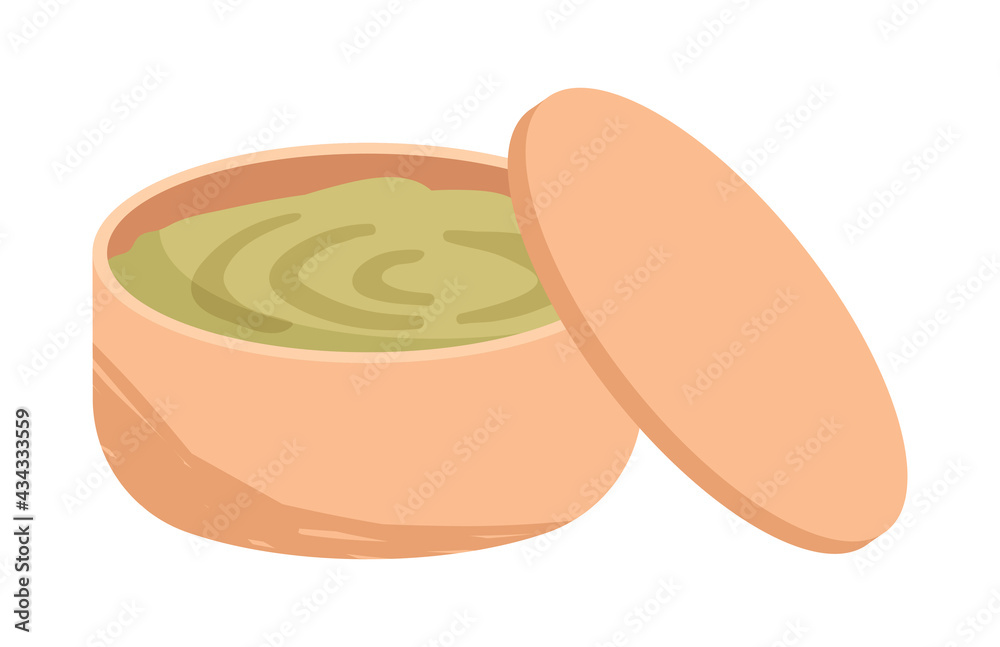 Sticker of little cute plate full of green organic vegan oil or sauce on white background Sticker of little cute plate full of green organic vegan oil or sauce on white background