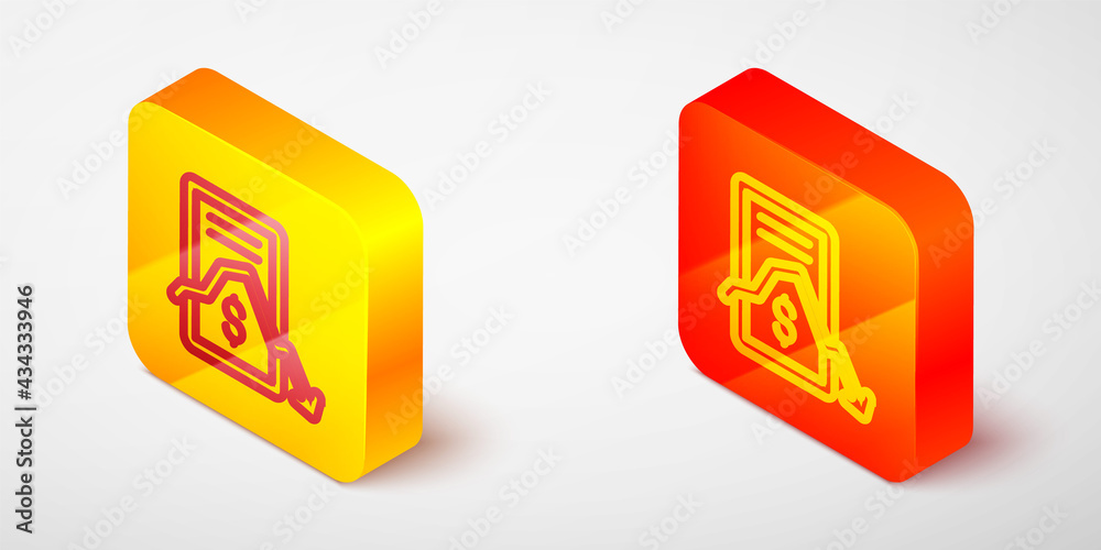 Isometric line Mobile stock trading concept icon isolated on grey background. Online trading, stock market analysis, business and investment. Yellow and orange square button. Vector Isometric line Mobile stock trading concept icon isolated on grey background. Online trading, stock market analysis, business and investment. Yellow and orange square button. Vector