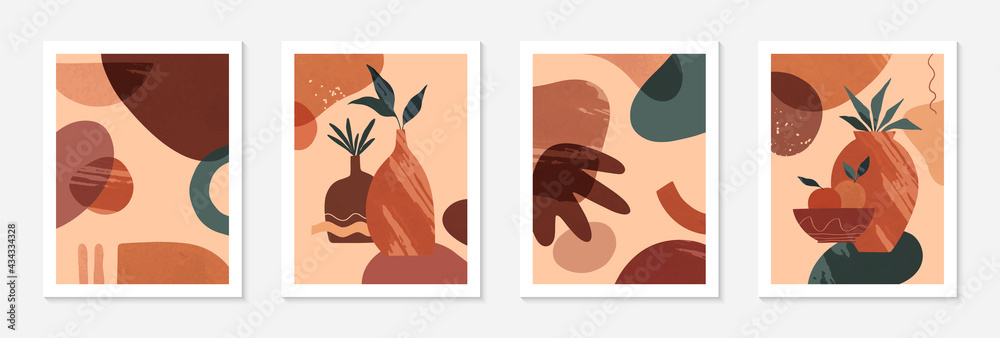 Bundle of modern abstract vector illustrations with vases,organic various shapes and leaves.Boho watercolor wall art decor.Trendy artistic designs perfect for banners;social media,covers,wallpaper. Bundle of modern abstract vector illustrations with vases,organic various shapes and leaves.Boho watercolor wall art decor.Trendy artistic designs perfect for banners;social media,covers,wallpaper.