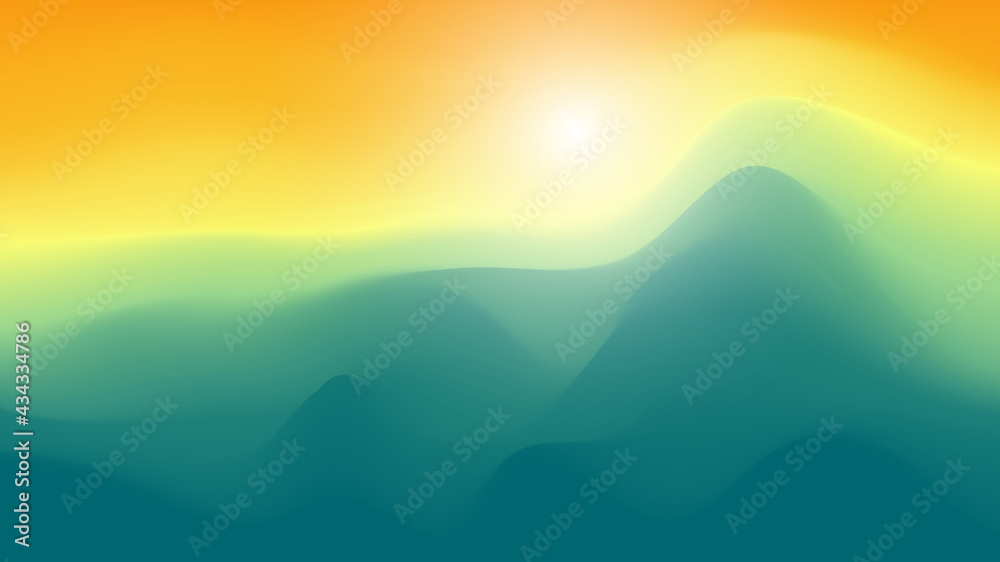 Mountain scene background . Green and Orange abstract background. Vector illustration for design.