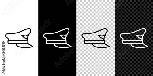 Set line Pilot hat icon isolated on black and white, transparent background. Vector