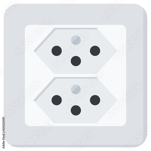 White Flat Wall Socket Vector Illustration Icon