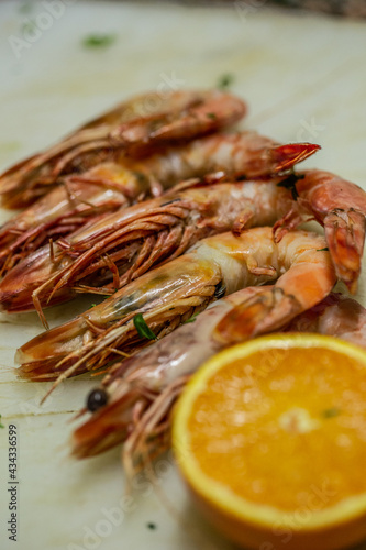 grilled shrimp served with orange 