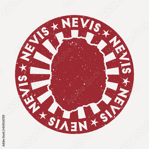 Nevis stamp. Travel red rubber stamp with the map of island, vector illustration. Can be used as insignia, logotype, label, sticker or badge of the Nevis.