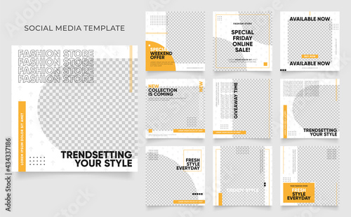 social media template banner blog fashion sale promotion. fully editable instagram and facebook square post frame puzzle organic sale poster. fresh yellow element shape vector background