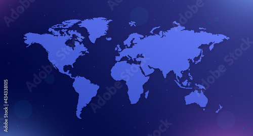 World map on blue background with glare 3d