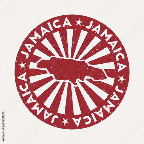 Jamaica stamp. Travel red rubber stamp with the map of the country, vector illustration. Can be used as insignia, logotype, label, sticker, or badge of Jamaica.