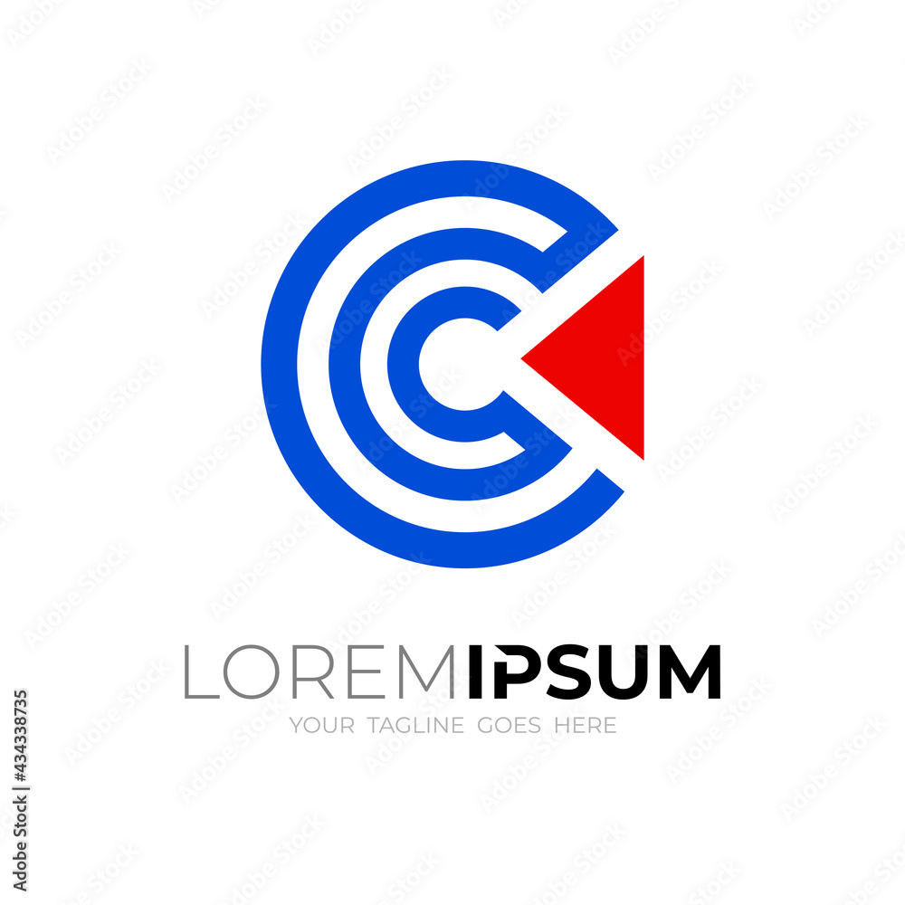 Letter C logo and play design vector, line style icon Letter C logo and play design vector, line style icon