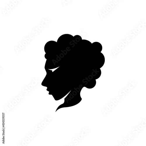Fototapeta Naklejka Na Ścianę i Meble -  Curly haired woman logo, Black icon