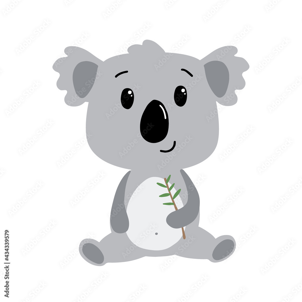 Fototapeta premium Cute koala with eucalyptus. isolated on white background. veqctor illustration.
