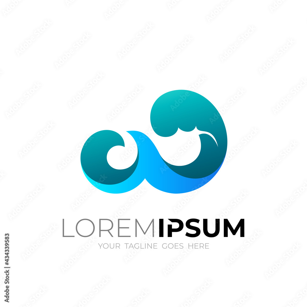 W logo and abstract wave design template, 3d style W logo and abstract wave design template, 3d style