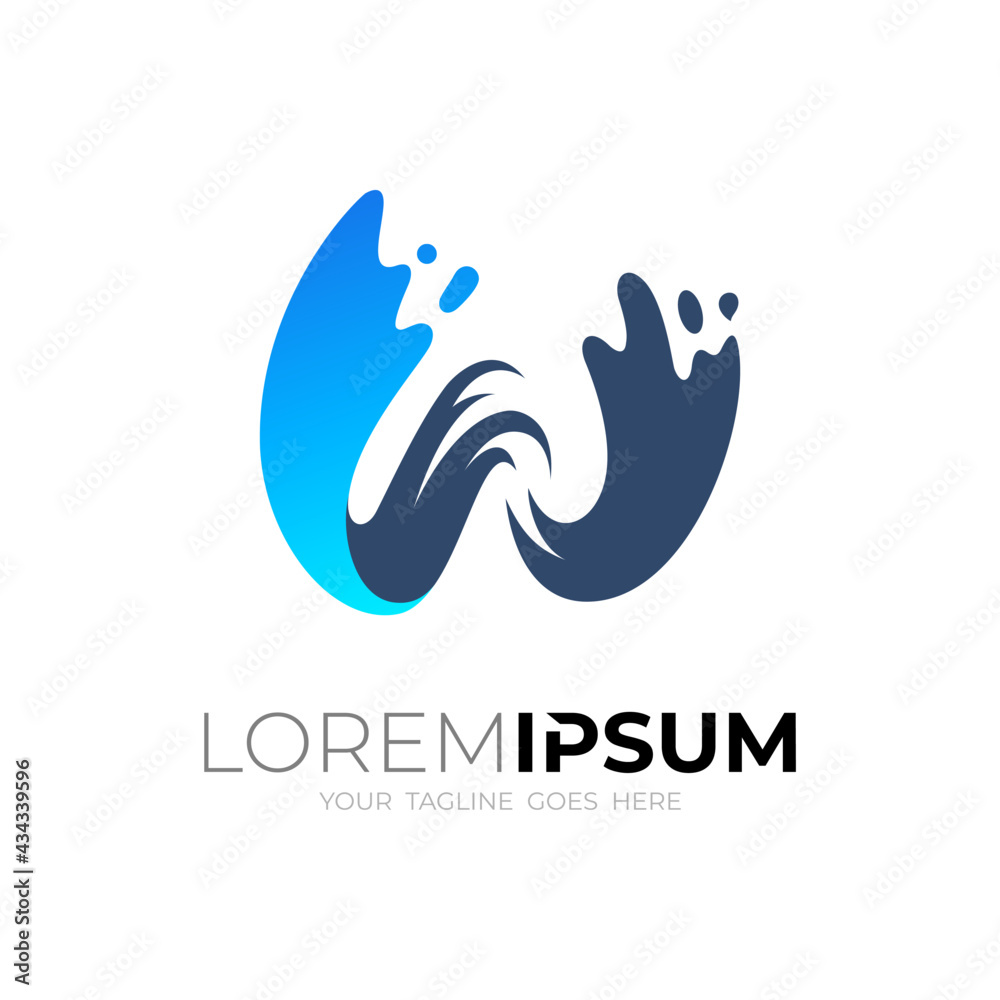 Letter W logo and water swoosh icon template, simple style