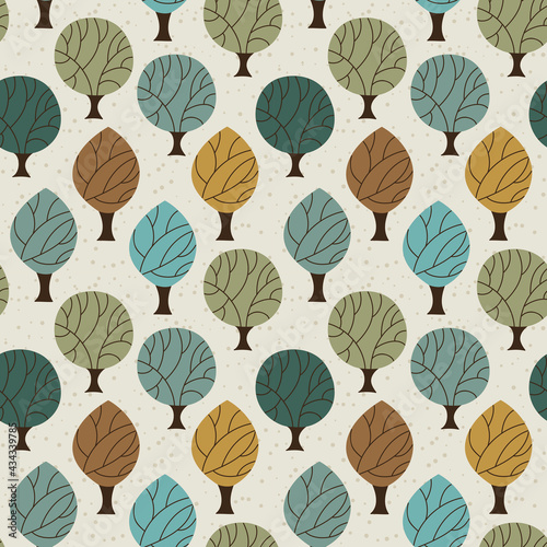 Seamless pattern of trees. Botanical bright and stylish background. © Anastasia Autumn