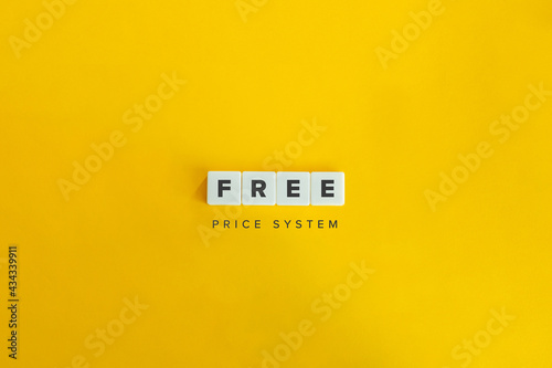 Free Price System Banner and Concept. Block letters on bright orange background. Minimal aesthetics.