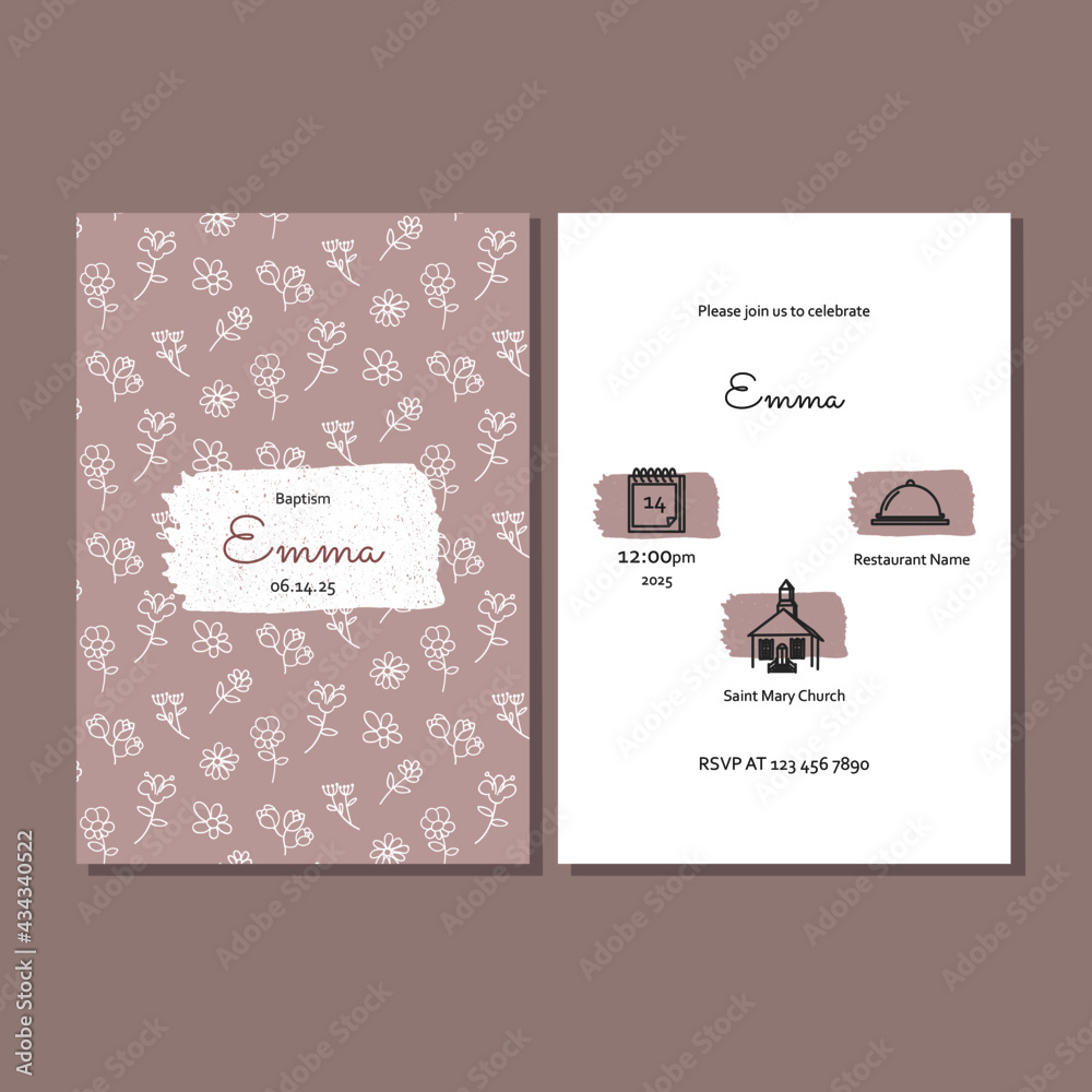 Pink invitation for christening Stock Vector | Adobe Stock