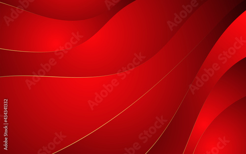 Abstract wavy red with luxury gold lines background