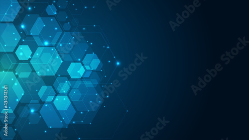 Abstract cube hexagon shape background. Digital technology concept photo