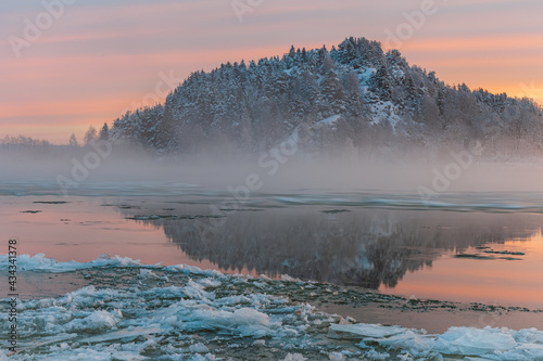 Ice and mist at river