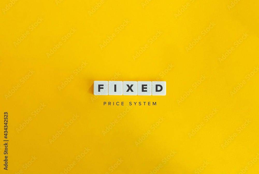 Fixed Price System Banner and Concept. Block letters on bright orange background. Minimal aesthetics. - obrazy, fototapety, plakaty 