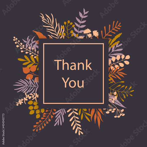 thank you floral twigs branches frame greeting card background