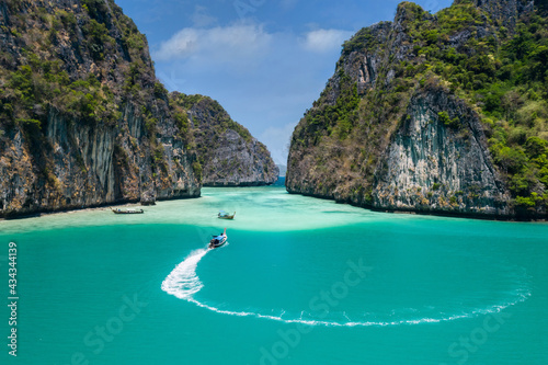 Landscape of lagoon in Phi Phi island, Famous place snorkel, Andaman sea, Krabi, Travel in your dream Thailand, Beautiful destination place Asia, Summer holiday outdoor vacation trip. © Gosgrapher